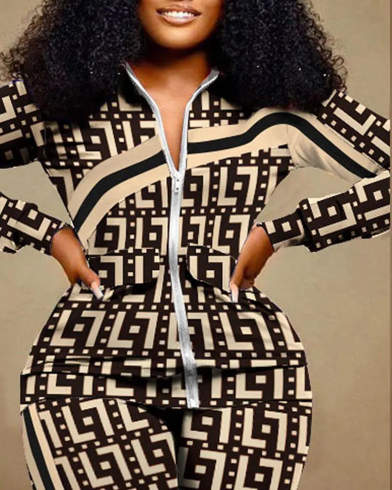 Women Printed Long Sleeve Top and Pant Two Piece 13