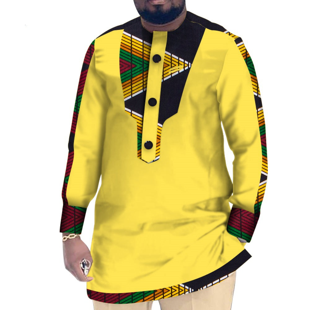 Casual Cotton Men's African Clothing Dashiki Patchwork Long Sleeve Top Bazin Ridge Traditional African Clothing 31