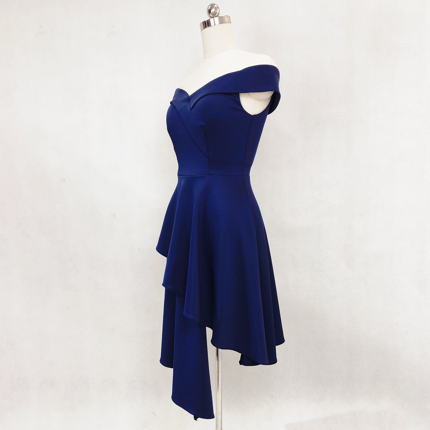 Evening Dress Winter Short Formal Party Dress Women'S Fashion Off Shoulder Solid Irregular Bridesmaid Dress 24