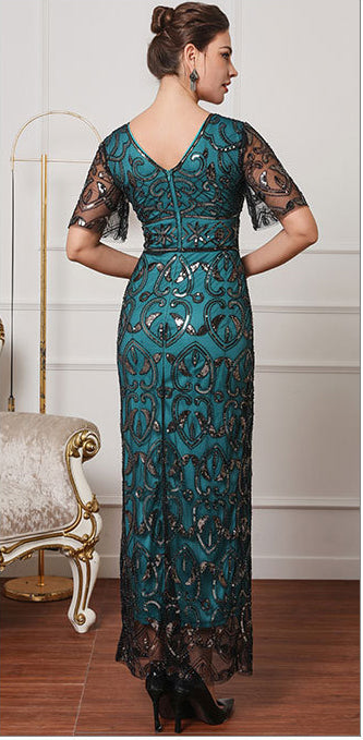 Women Elegant V Neck Sequin Formal Party Mesh Dress 7