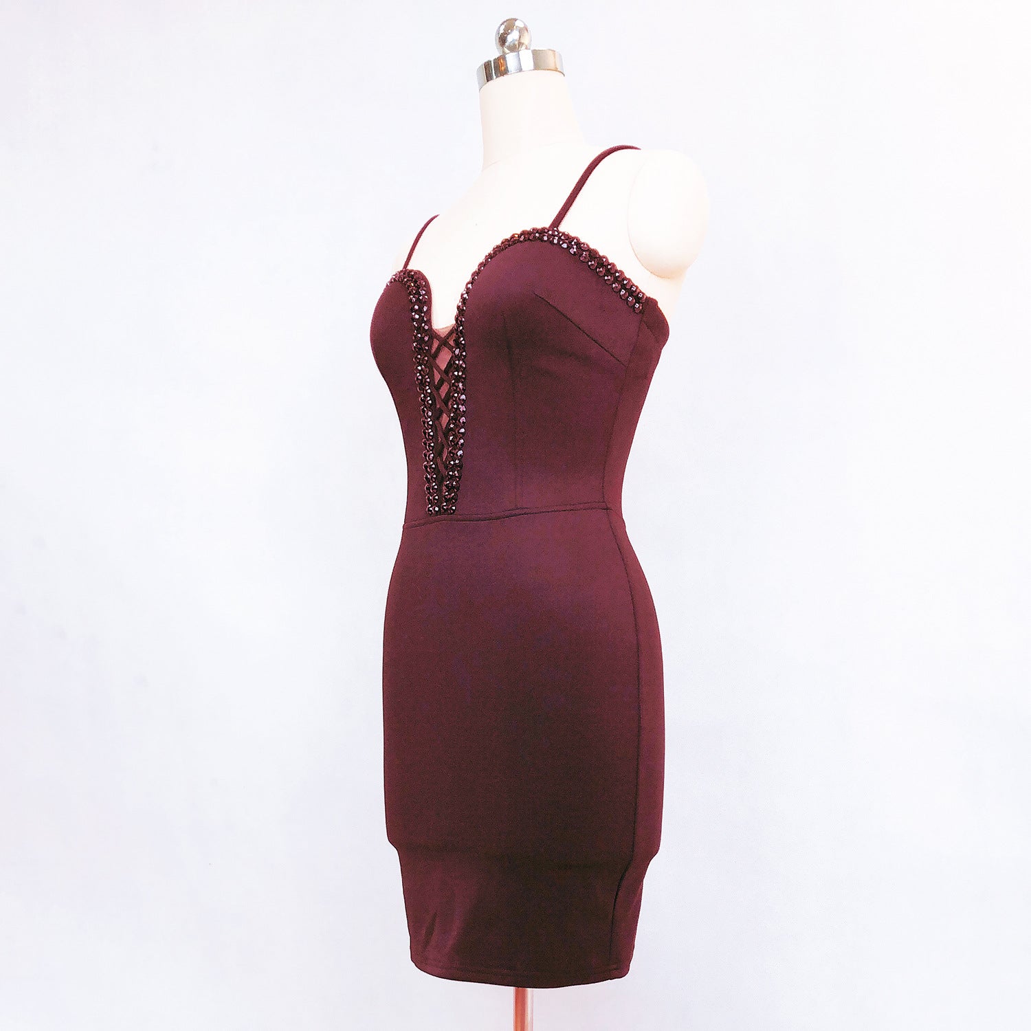 Strapless Beaded Diamond Sexy Bodycon Dress Wedding Formal Party Dress 11