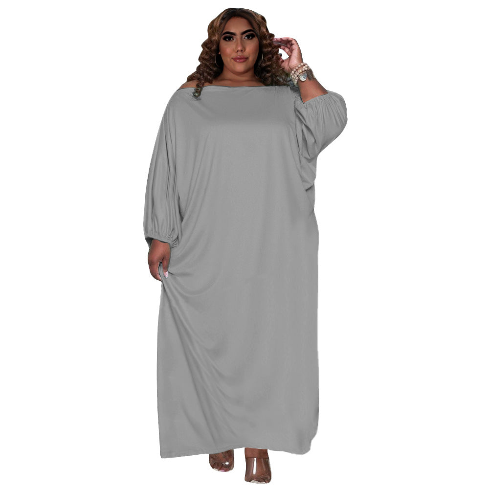 Plus Size Women Solid Off Shoulder Loose Dress 17