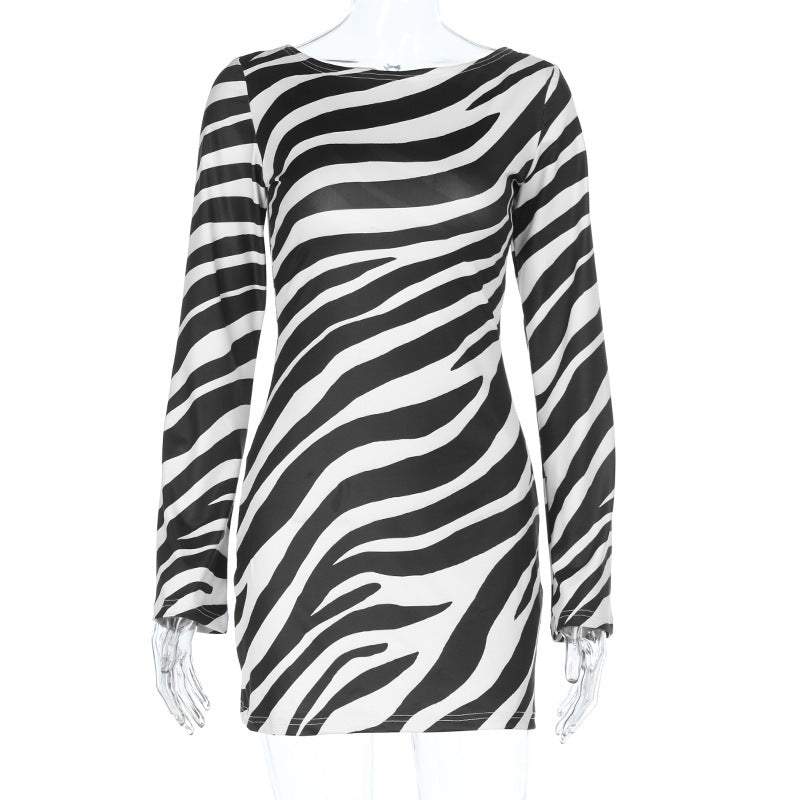 Women Sexy Backless Animal Print Long-Sleeved Bodycon Dress 6