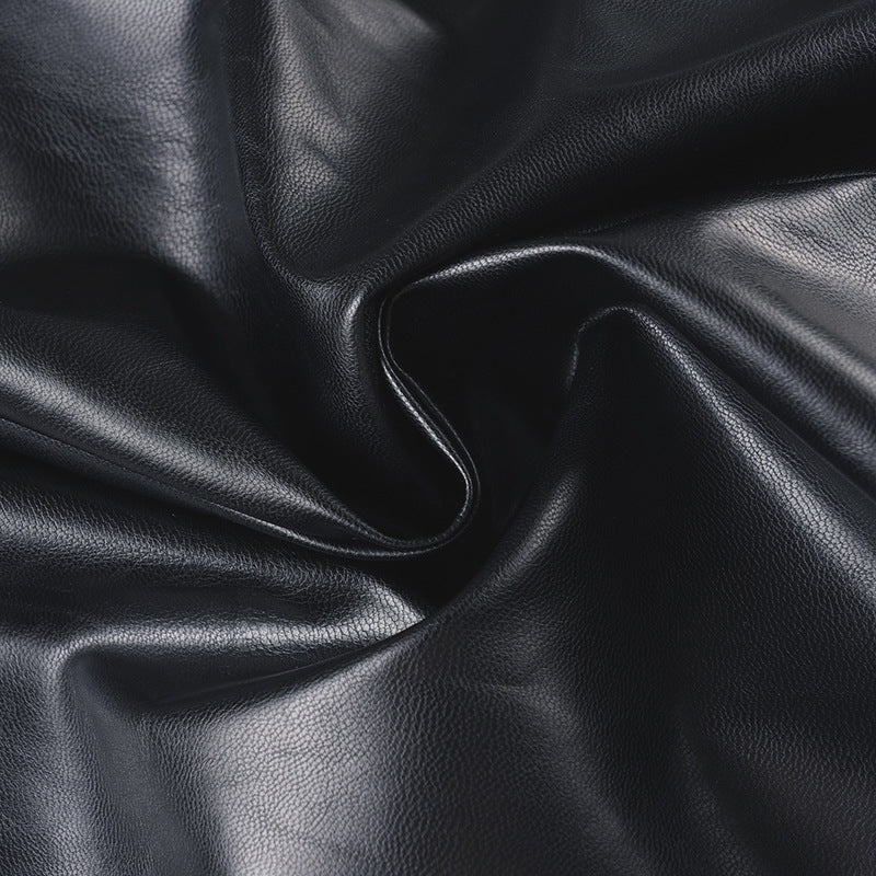 Women sexy V-neck halter slit stretchy Pu-Leather bodycon dress 18