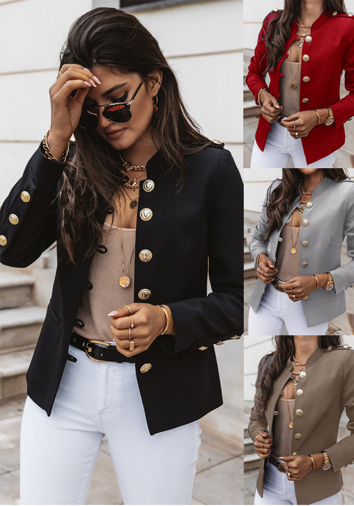 Women Long Sleeve Slim Breasted Blazer Jacket
