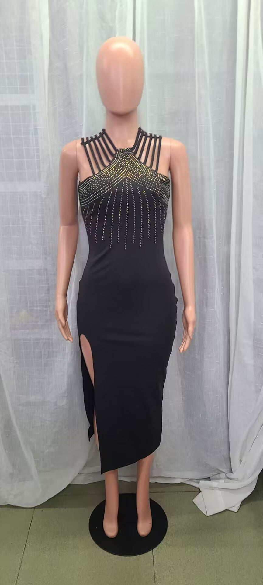 Women Beaded Slit Bodycon Dress 14