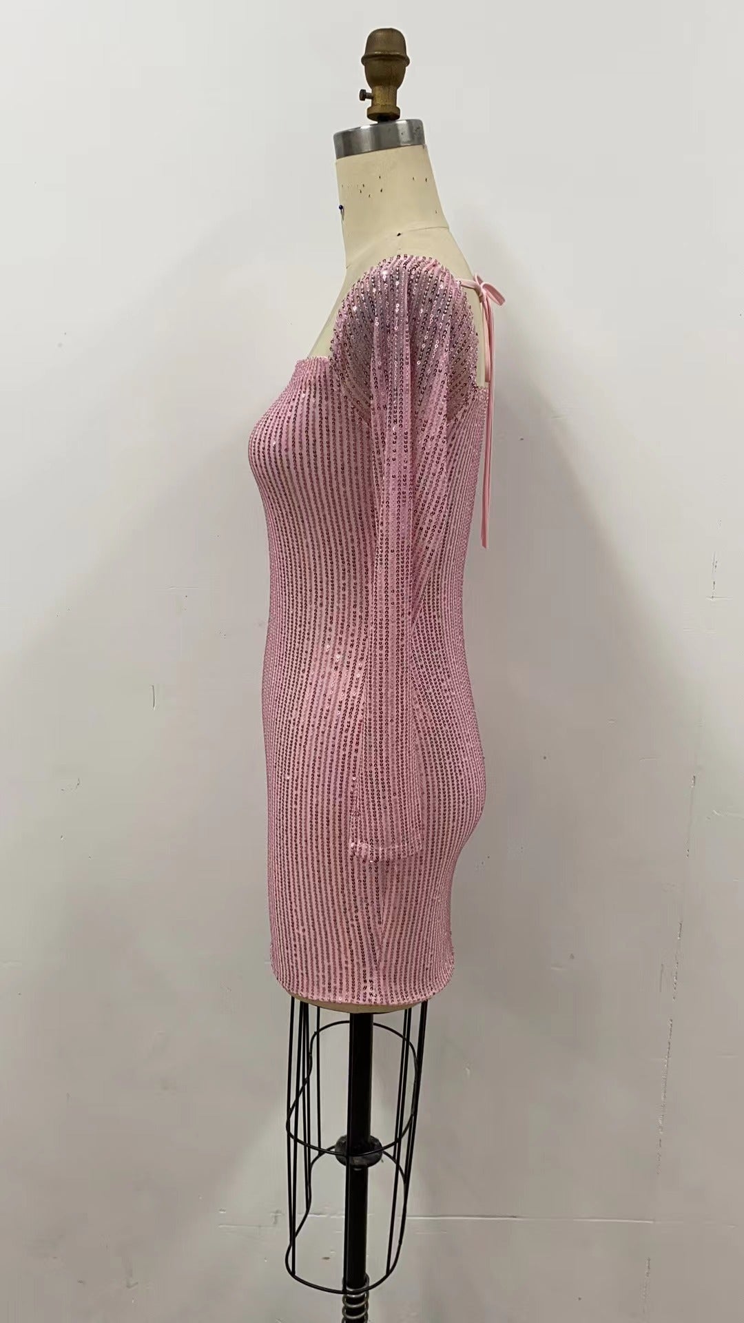 Sexy Long Sleeve Solid Color Sequin Evening Dress Slim Bodycon Dress 28