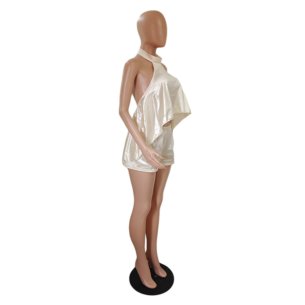 Women's Sexy Halter Neck Silky Low Back Two Piece Set 10