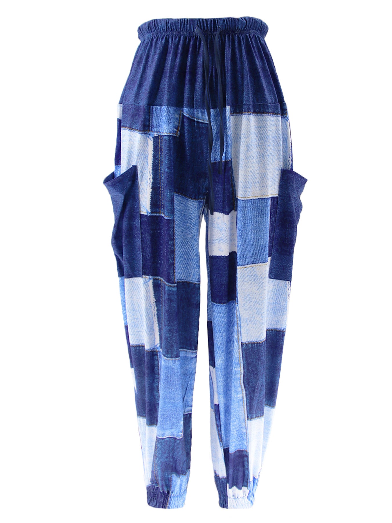 Women's Spring Summer High Waist Trousers Pocket Irregular Print Wide Leg Pants 3