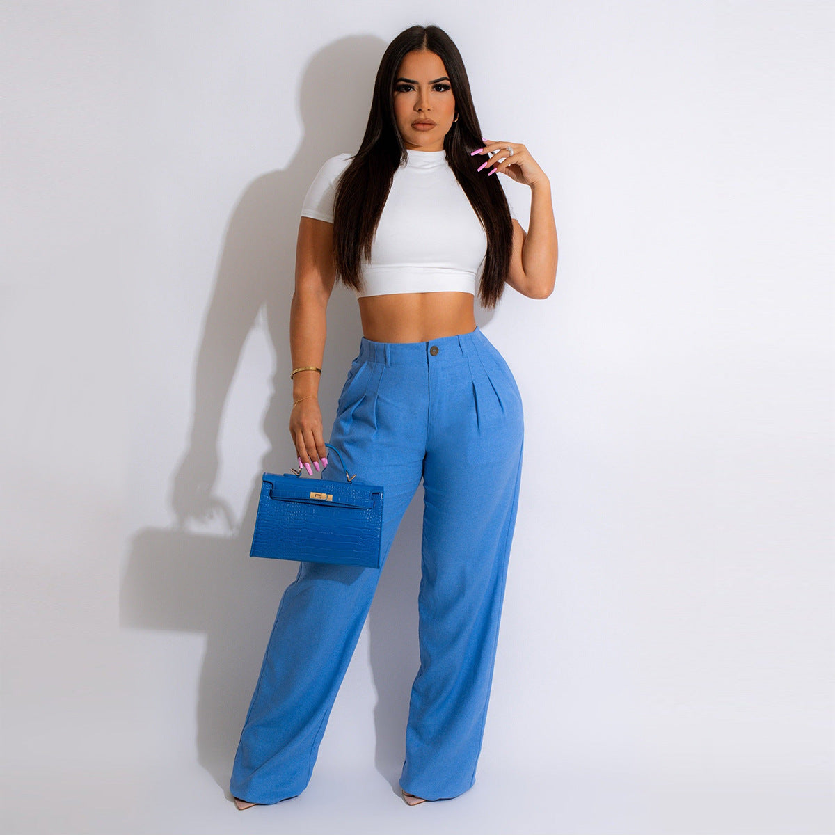 Women'S Fashion Casual Loose Straight Pants Solid Color Casual Pants 5