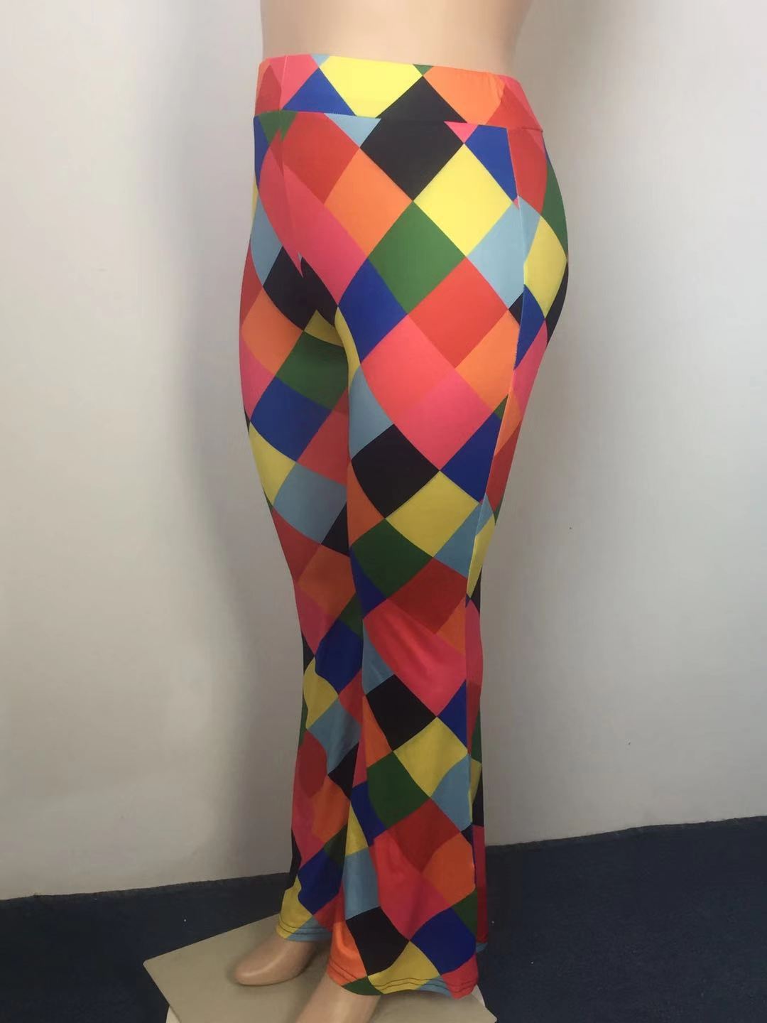 Plus Size Women Square Print Bell Bottom Pants 6