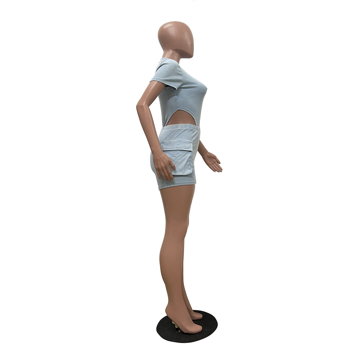 Women's Casual Solid Color  Short Sleeve Bodysuit Shorts Two Piece Set 25