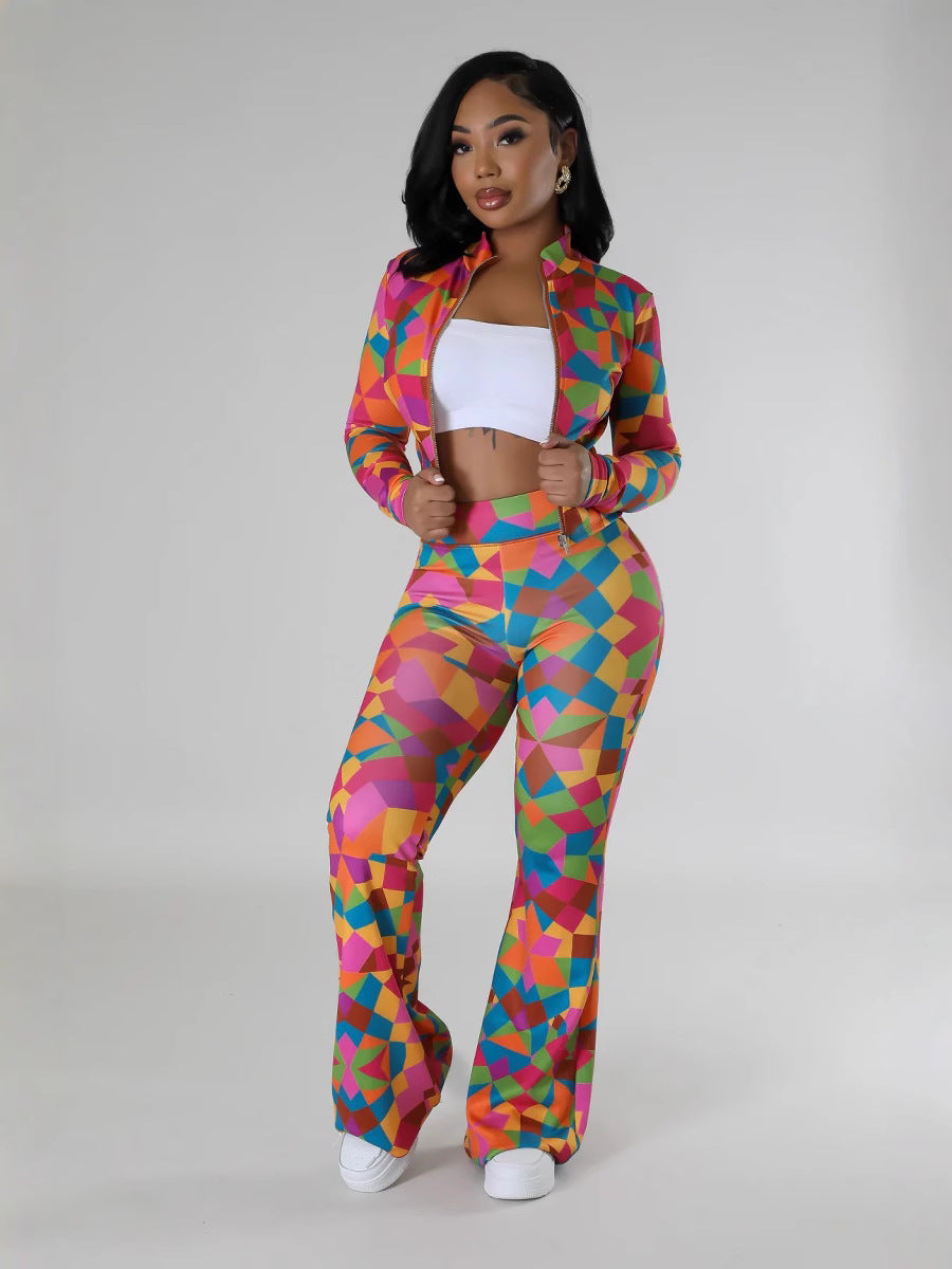 Women Long Sleeve Printed Top and Pants Two Piece