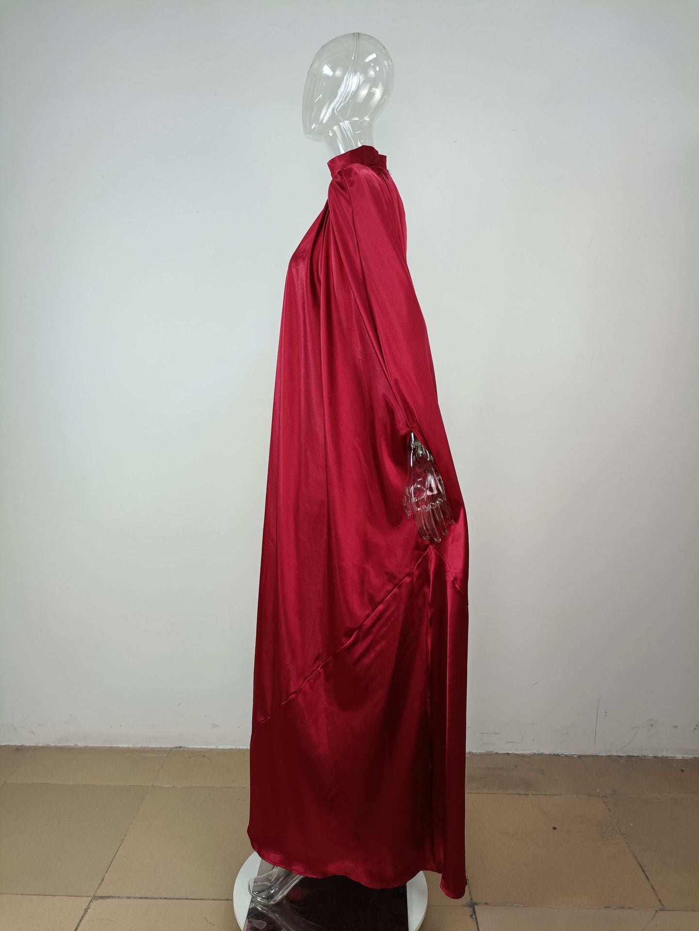 Dubai Muslim Women'S High Neck Loose Swing Robe Satin Dress Women'S Abaya 46