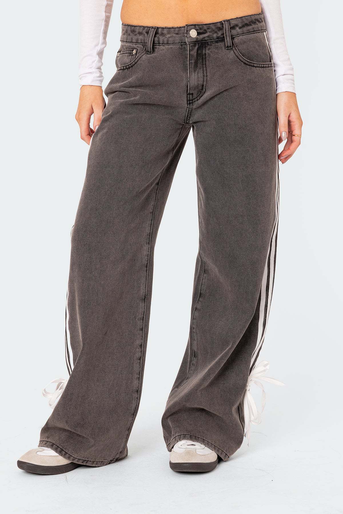 Women Loose Stripe Denim Wide-leg Pants