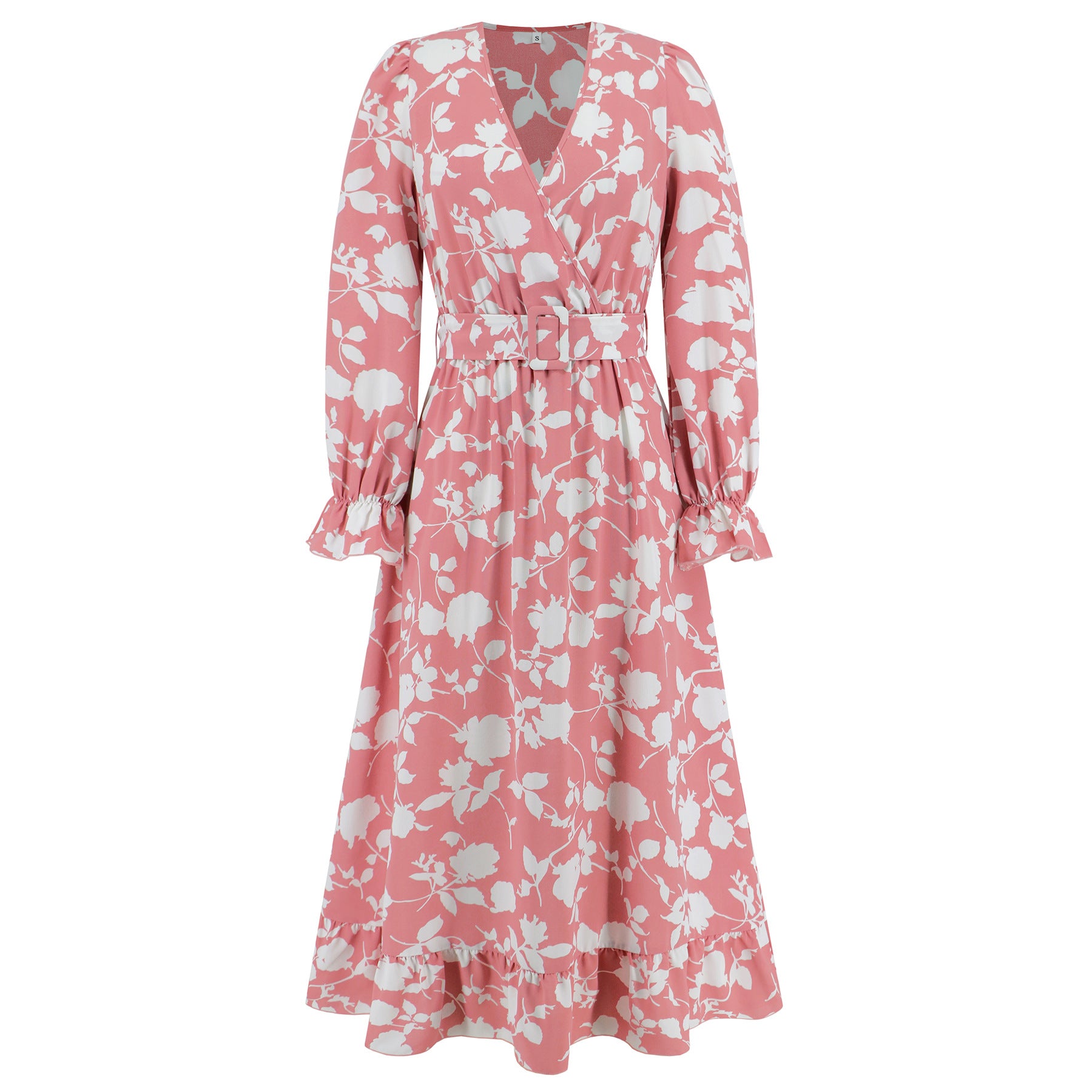 Retro V-Neck Printed Slim Waist Women's Dress 17