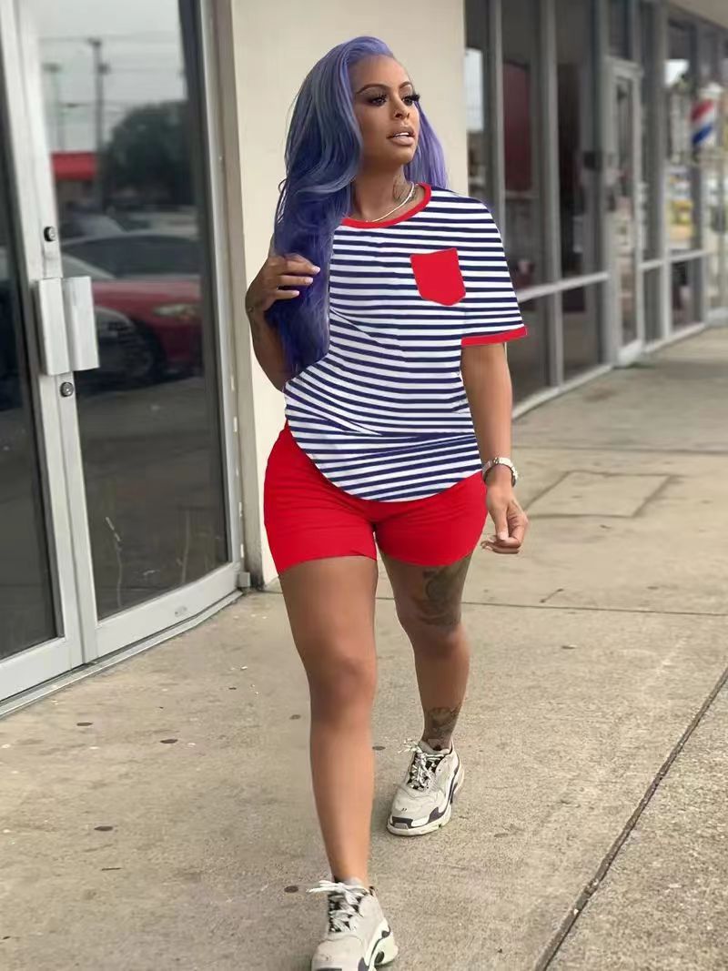 Women's Printed Short-Sleeved Sports Two-Piece Shorts Set 5