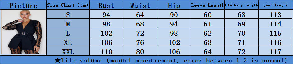 Women mesh lace Floral long-sleeved Top and Bell Bottom long pants two-piece set with belt 18