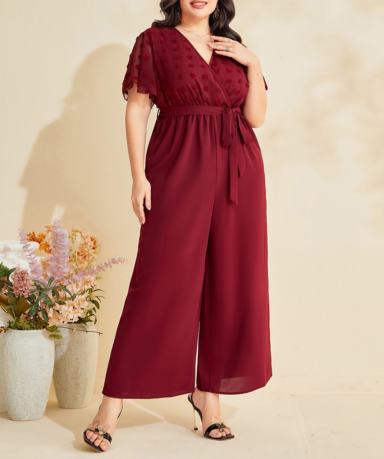 Autumn Winter Mesh Patchwork Lace Straight Loose High Waist Jumpsuit 3