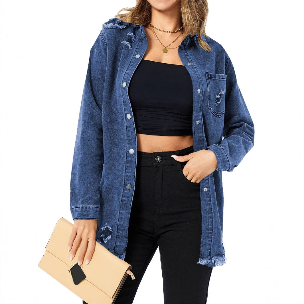 Women Casual Fall/Winter Long Sleeve Denim Jacket 7