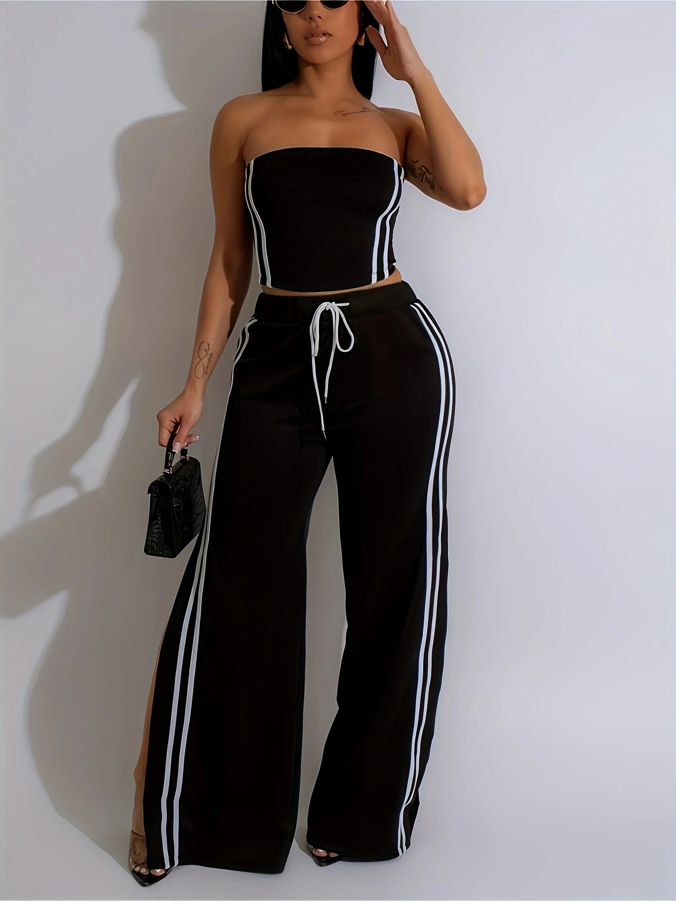 Spring Fashion Women's Strapless Two-Piece Pants Set 4