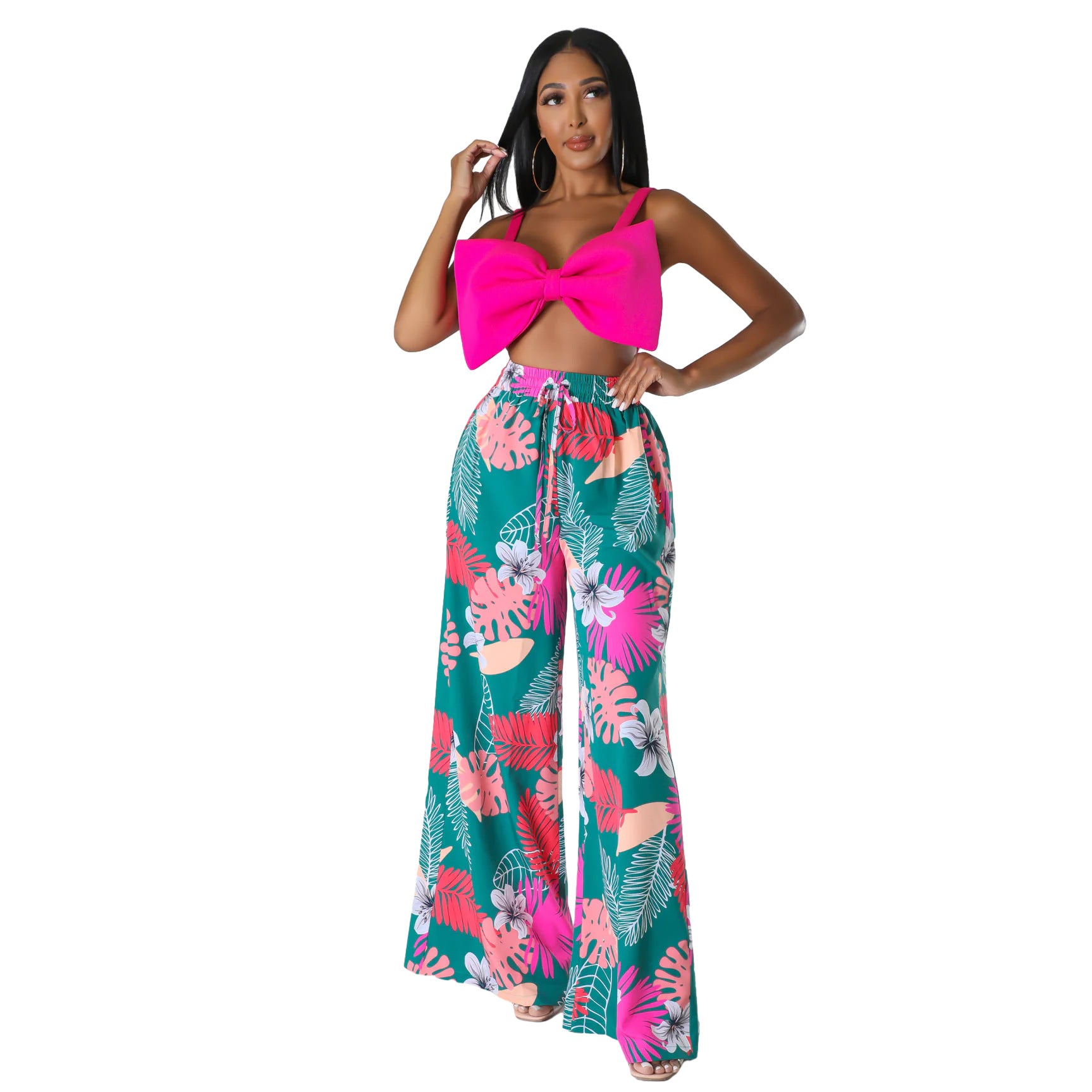 Women's Fashion Casual Graphic Print Wide Leg Pants With Pockets 9