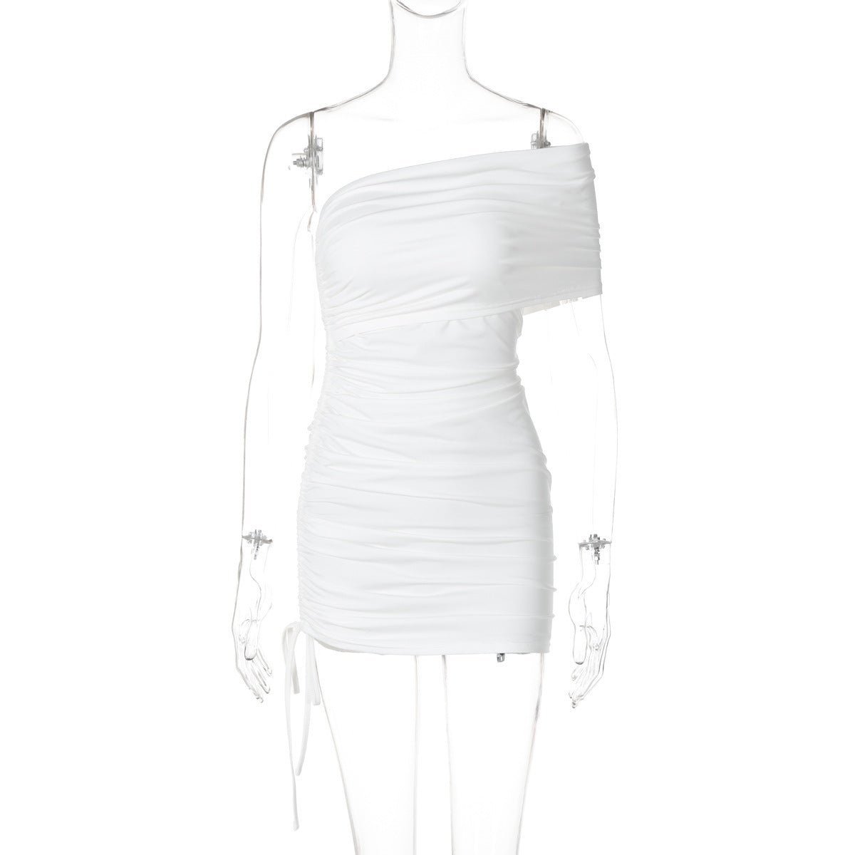 Women summer sexy Strapless pleated drawstring Bodycon Dress 7