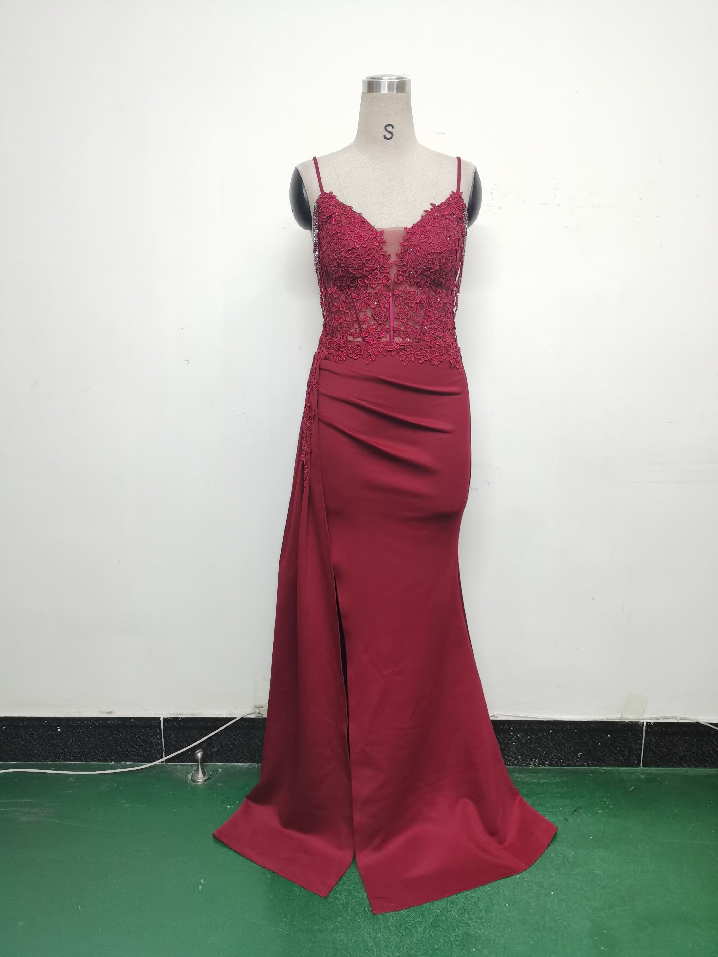 Women Beaded Flowered Fishbone Beaded Evening Dress 26