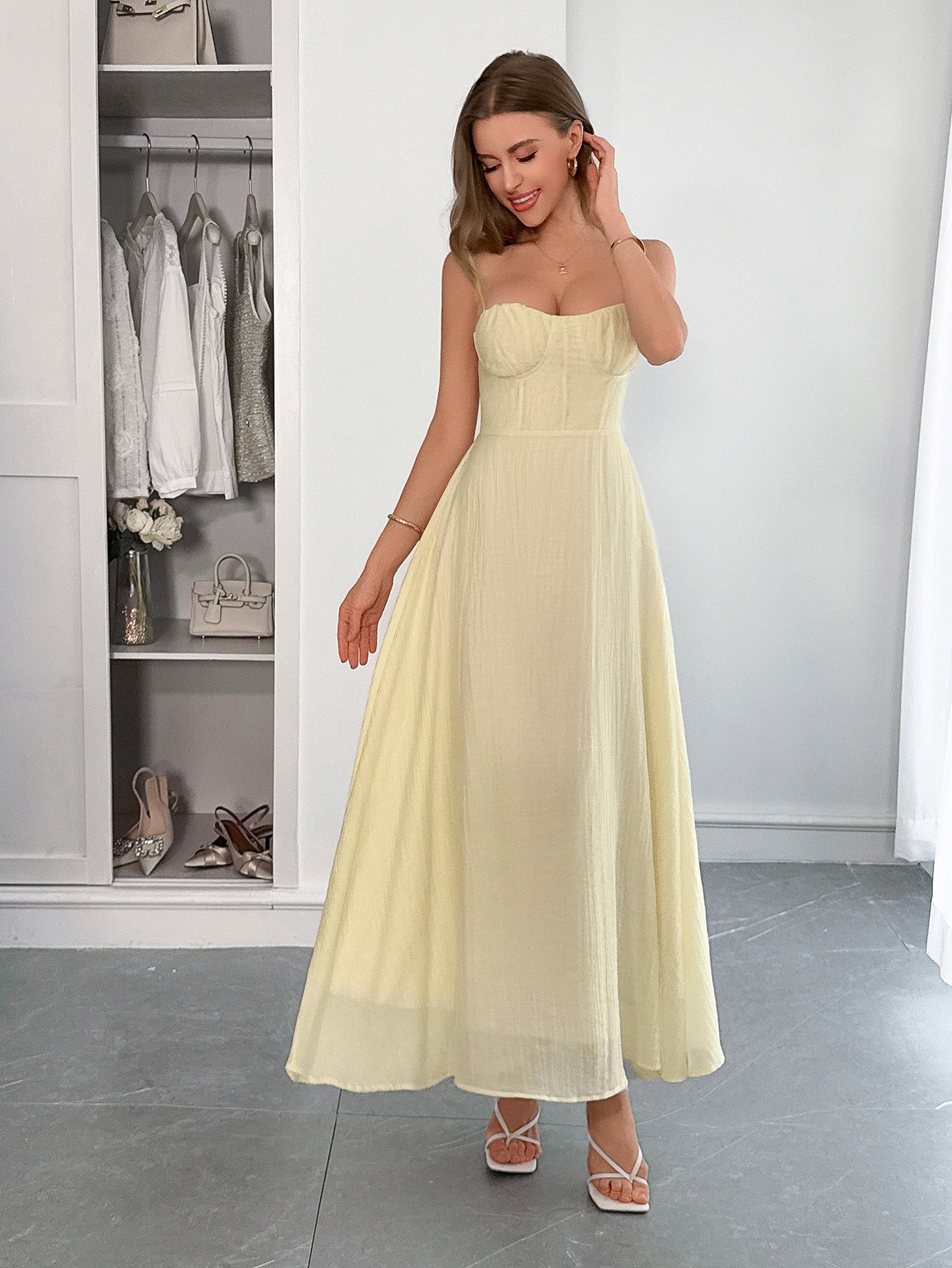 Spring-Summer Elegant Solid Color Strap Dress for Women 9