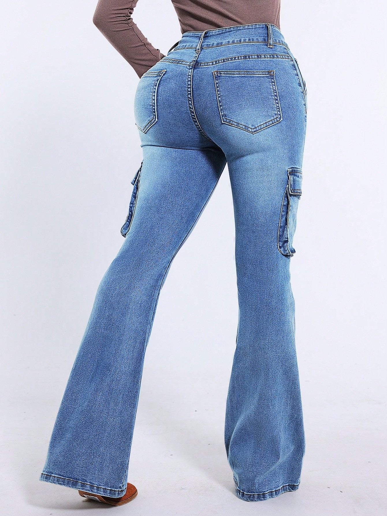Women Washed Pocket Cargo Denim Pants 3