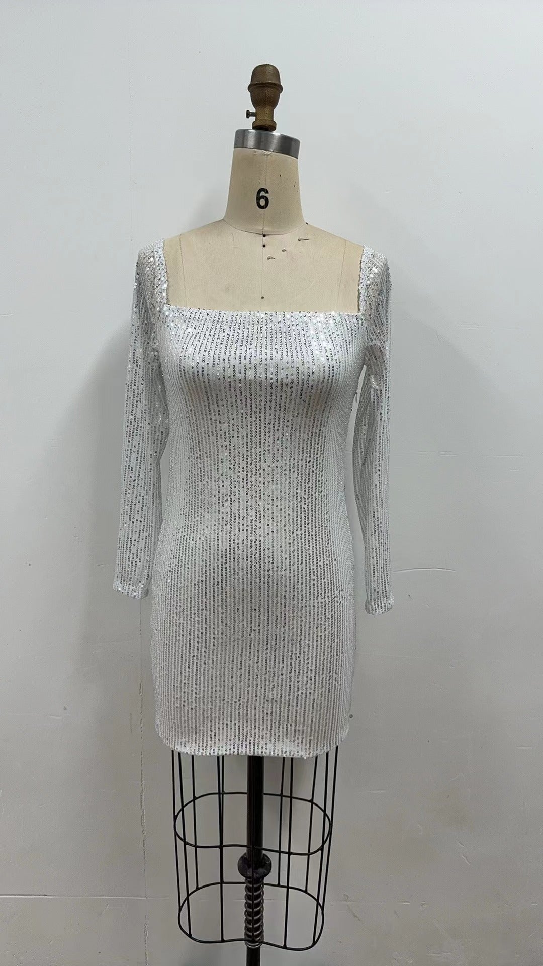 Sexy Long Sleeve Solid Color Sequin Evening Dress Slim Bodycon Dress 21