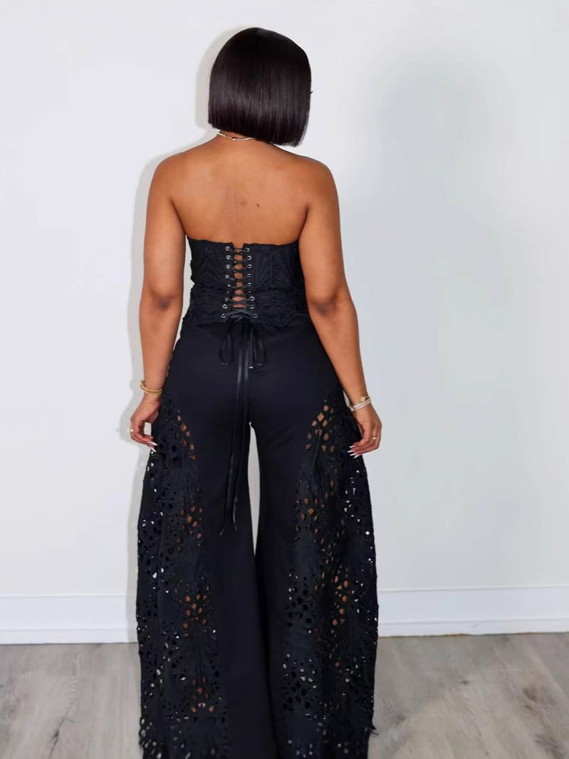 Women Lace Strapless Top and Pant Two-piece Set 6