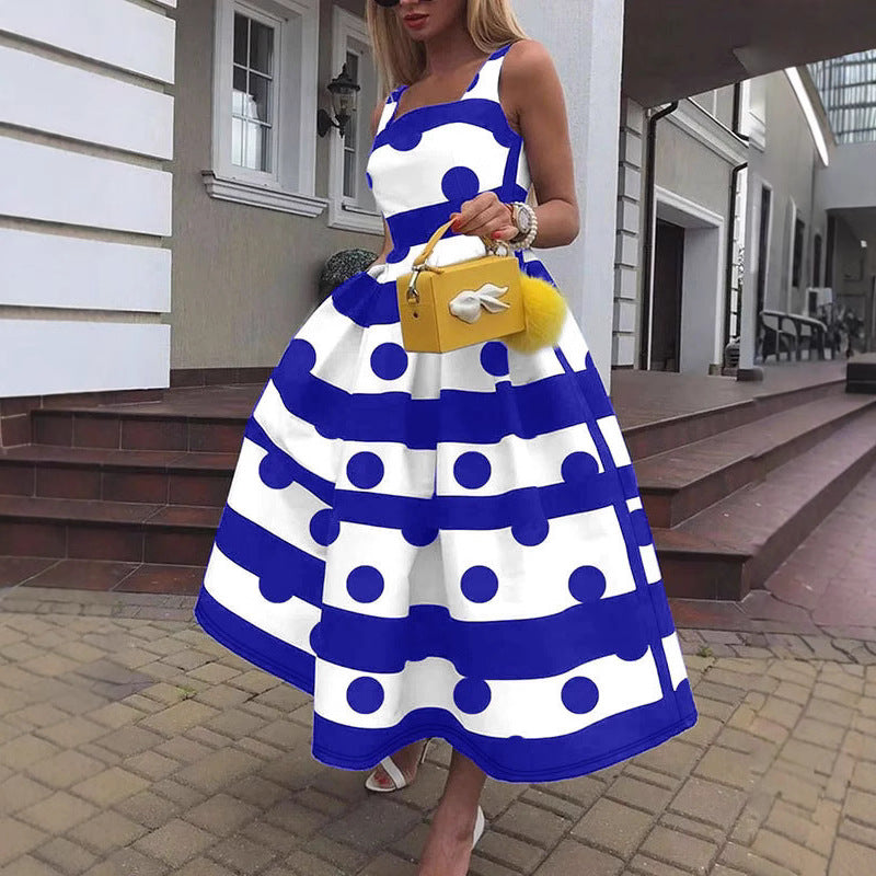 Women's Striped Fashion Summer Strap Sexy A-Line Long Dress 8