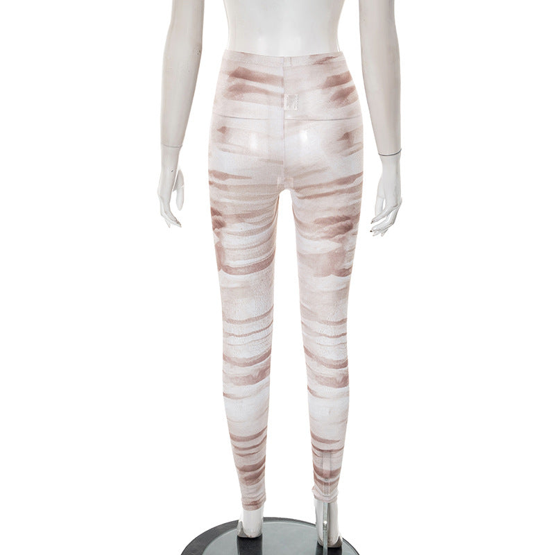 Women Spring and Summer Mesh Print See-Through Tight Pants 18