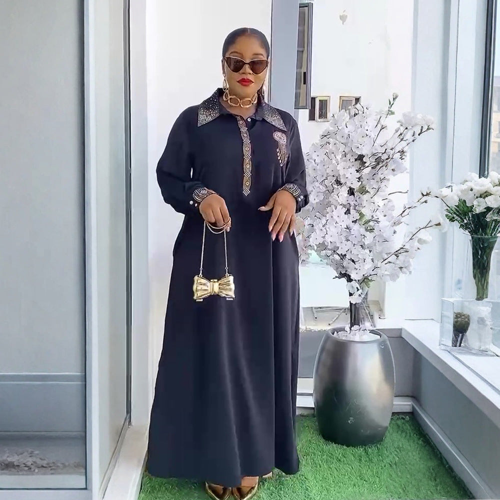 Africa Plus Size Women's Muslim Beaded Loose Dress 4