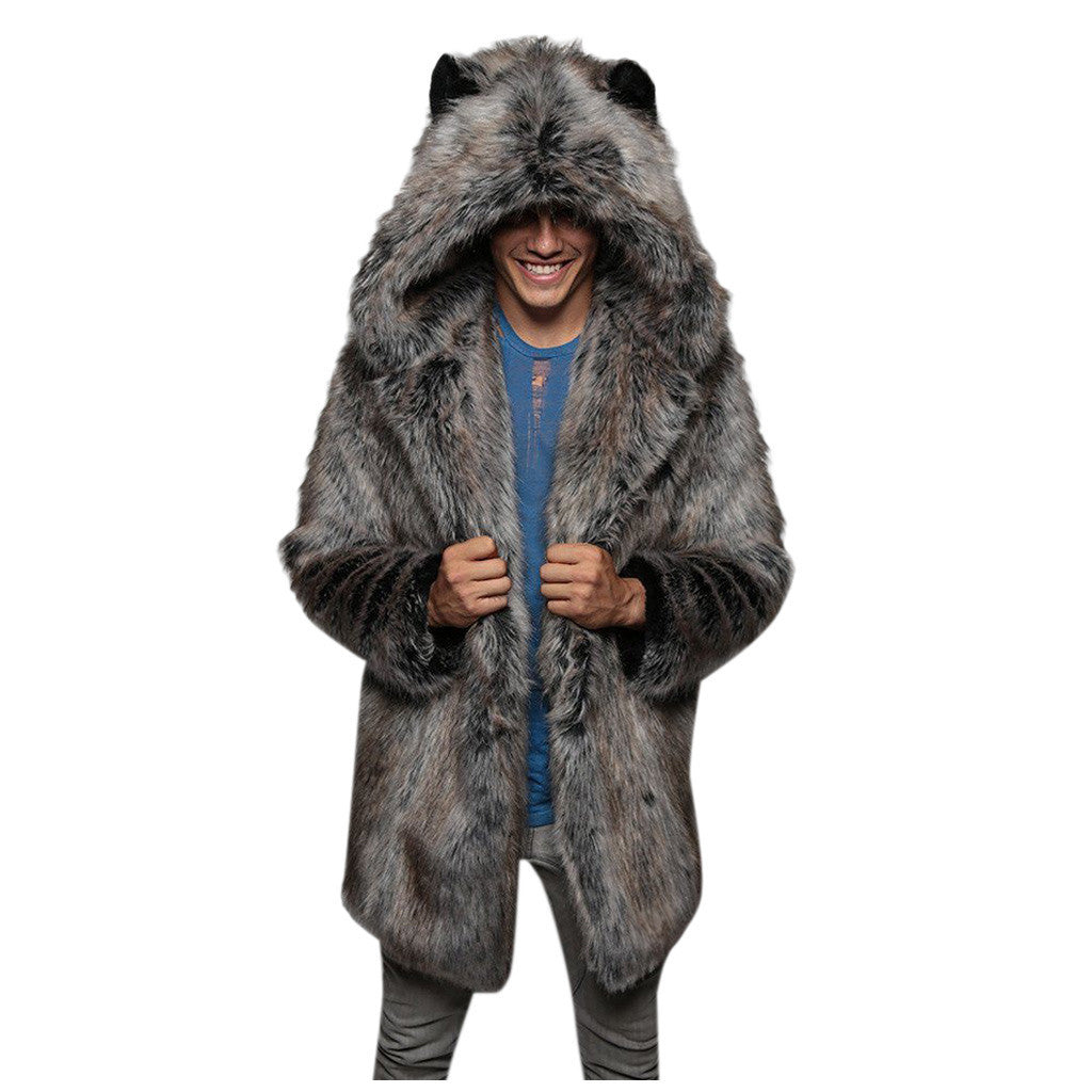 Men's Fall/Winter Faux furry Maxi hooded jacket 7