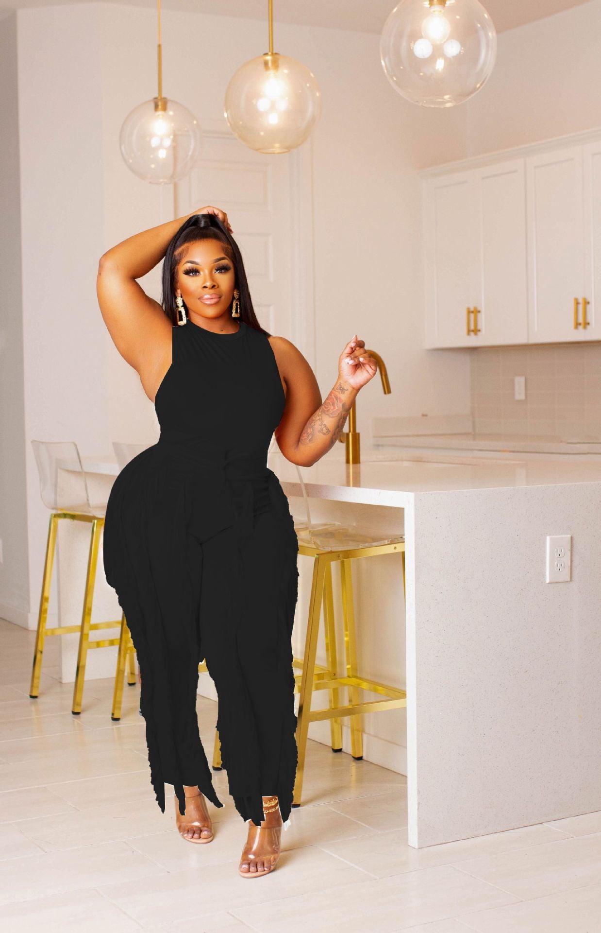 Women's Solid Color Tassel Two Piece Suit 9