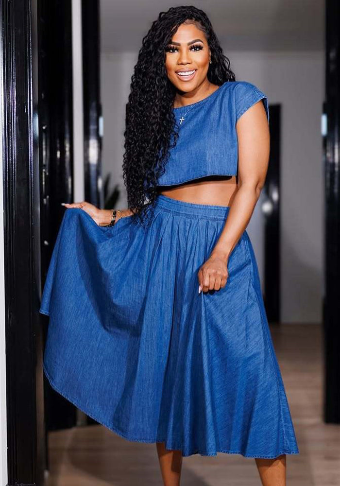 Women Casual Sexy Top and Skirt Denim Two Piece Set