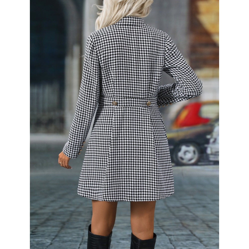 Women Houndstooth Long Sleeve Dress 5