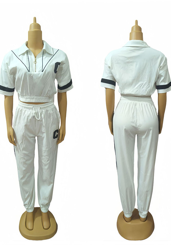 Plus Size African Women contrast color short-sleeved top and leggings Casual two-piece set