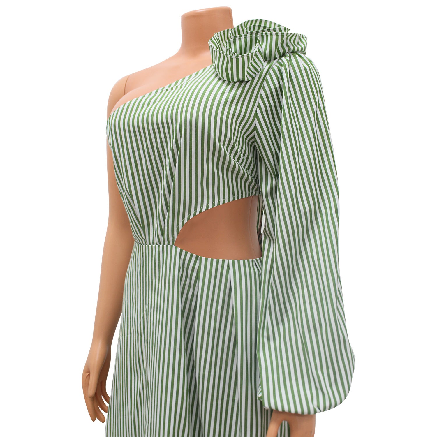 Summer Ladies Sexy One Shoulder Sleeve Striped Slit Dress 7