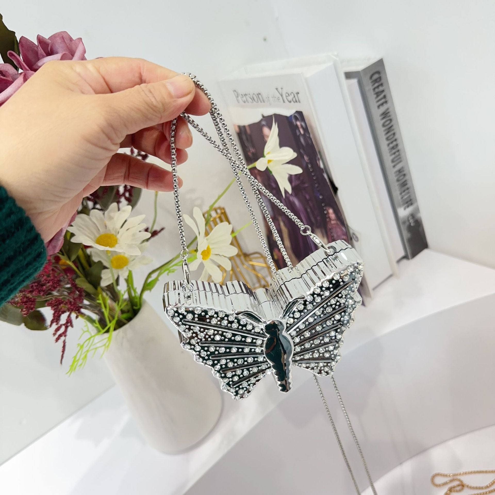 Women Chain Diamond-Encrusted Butterfly Mini Shoulder Bag 36