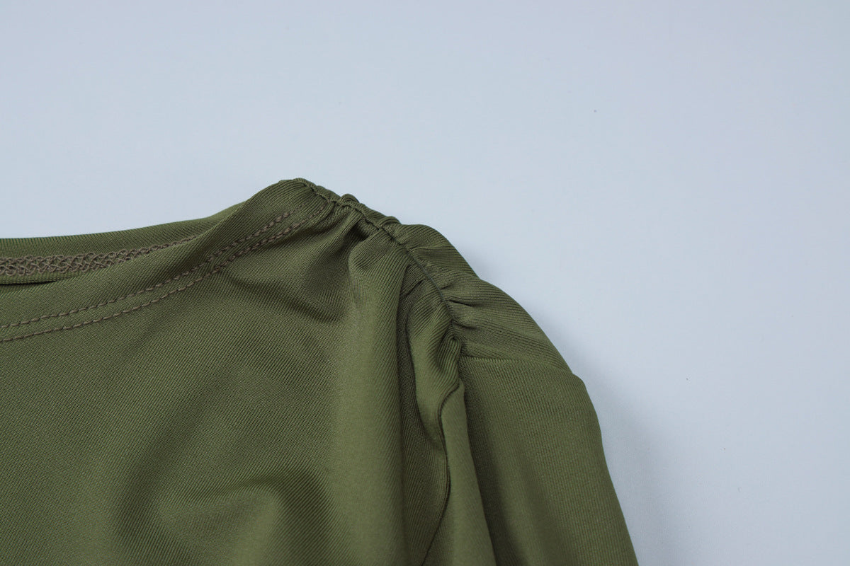 Women summer pleated Round Neck long-sleeved dress 14