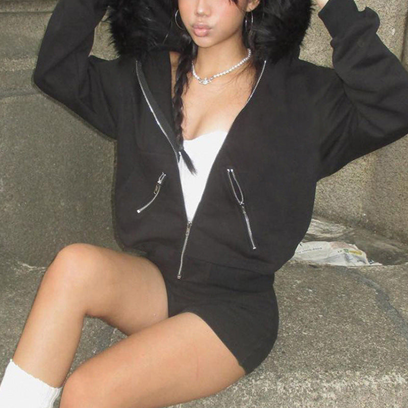 Women Casual retro zipper pocket hoodies 4