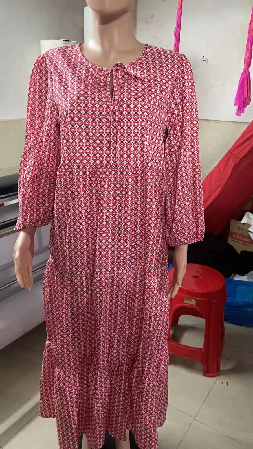 Women Summer Geometric Patch Puff Sleeve Dress 48