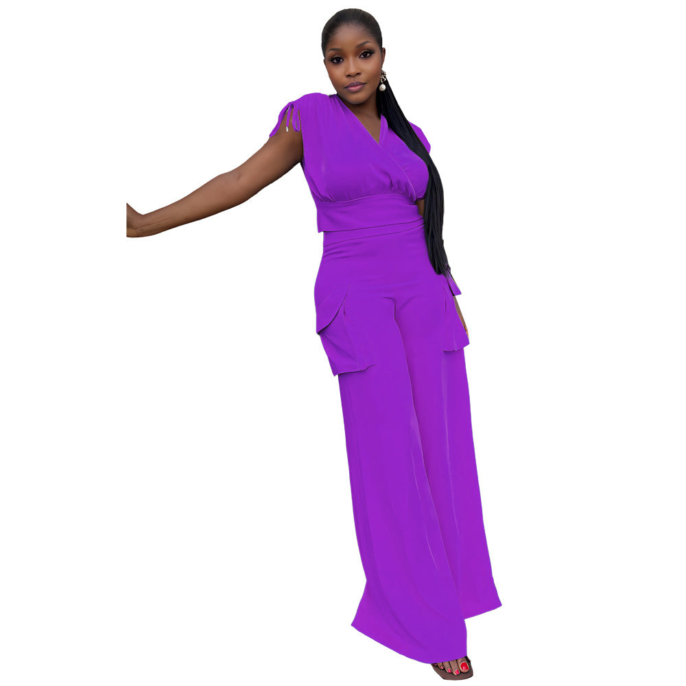 Drawstring Sleeveless Tank Top Chic High Waisted Women's Loose Straight Leg Two-Piece Set 12