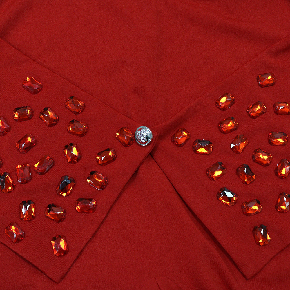 Sexy solid color long sleeves V-neck beaded jumpsuit 11