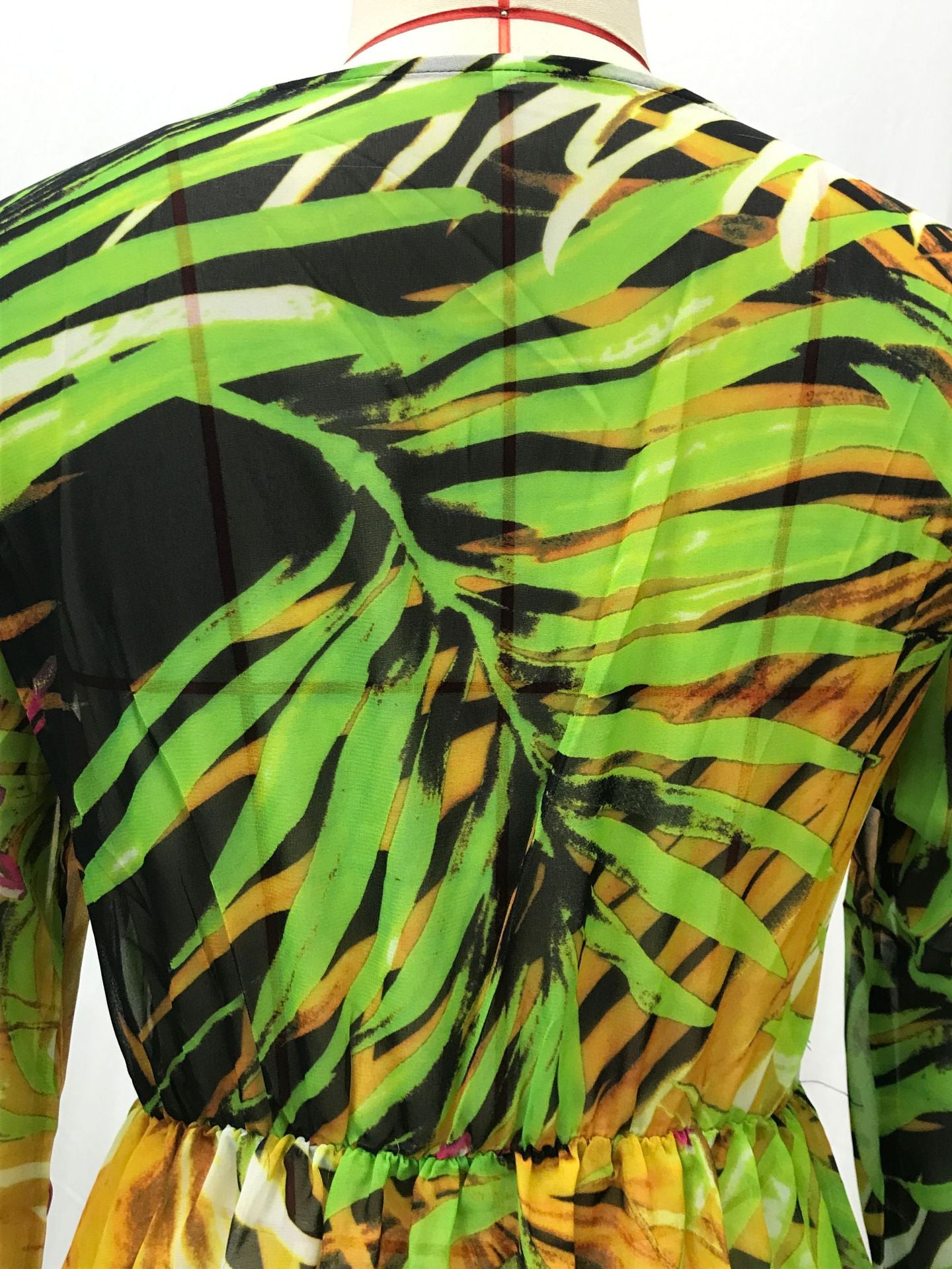 Summer Lantern Sleeve Sexy Deep V Neck Leaf Print Long Dress 23