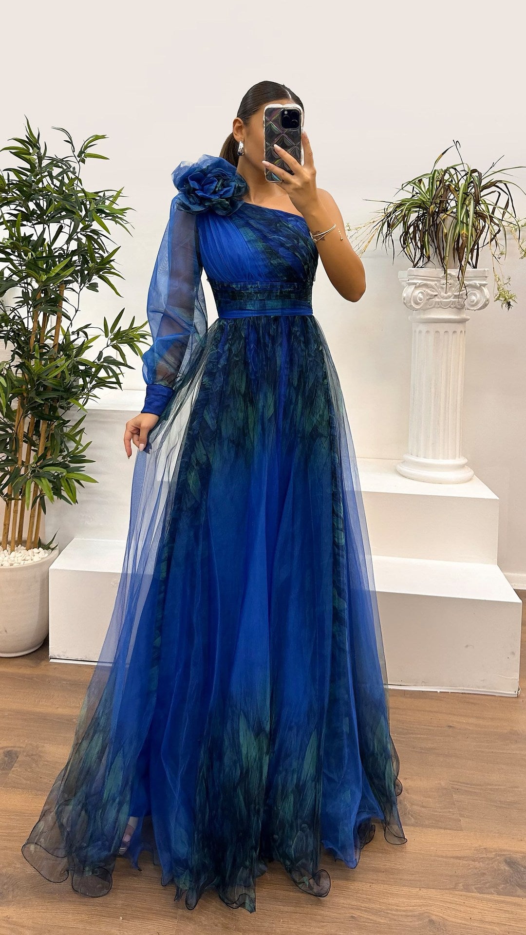 Women Slash Shoulder Mesh Print Dress 11