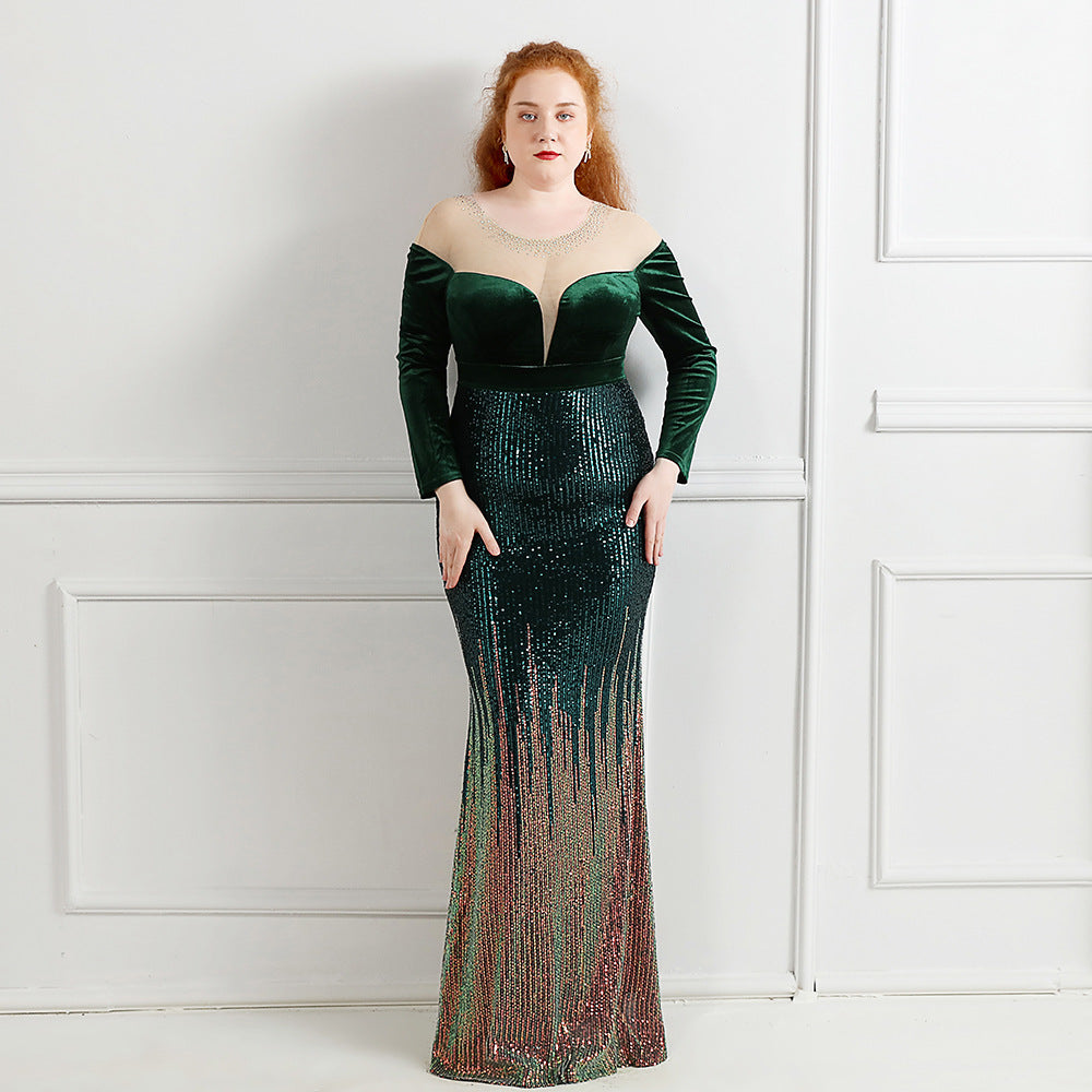 Plus Size Women Sequin Patchwork Lace Formal Party Evening Dress 10